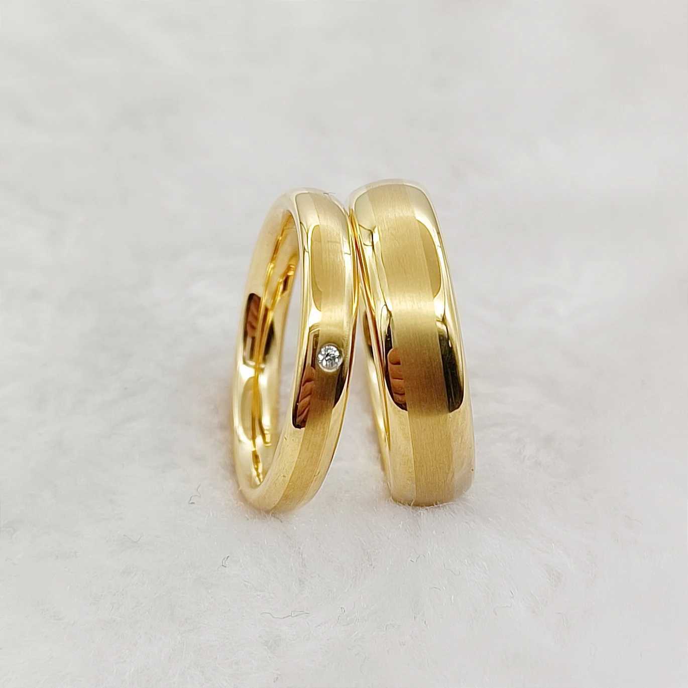 Domed Wedding Rings Yellow Gold 18k Plated Titanium Jewelry High Quality Latest Designer Engagement Rings for Couples W250609 W250609