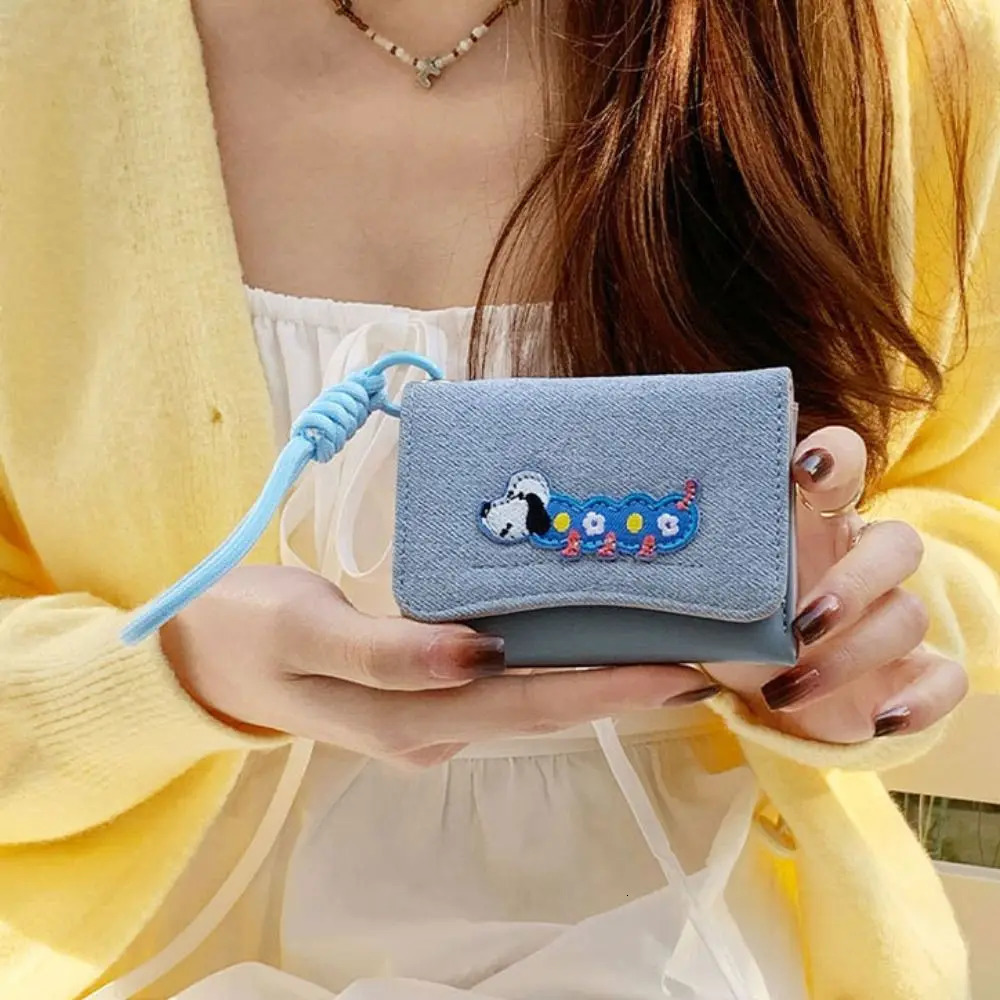 PORTABLE PU Le cuir mignon chiot mignon portefeuille courte broderie de style coréen pliage sac à banc de carte de carte longe support de carte d