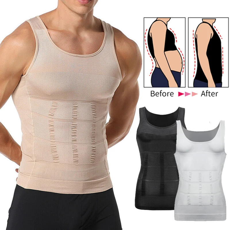 Mens Slimming Body Shaper Vest Shirt Abs Abdomen Slim Gym Workout Tummy Control Compression Tank Top Sleeveless Shapewear 250609