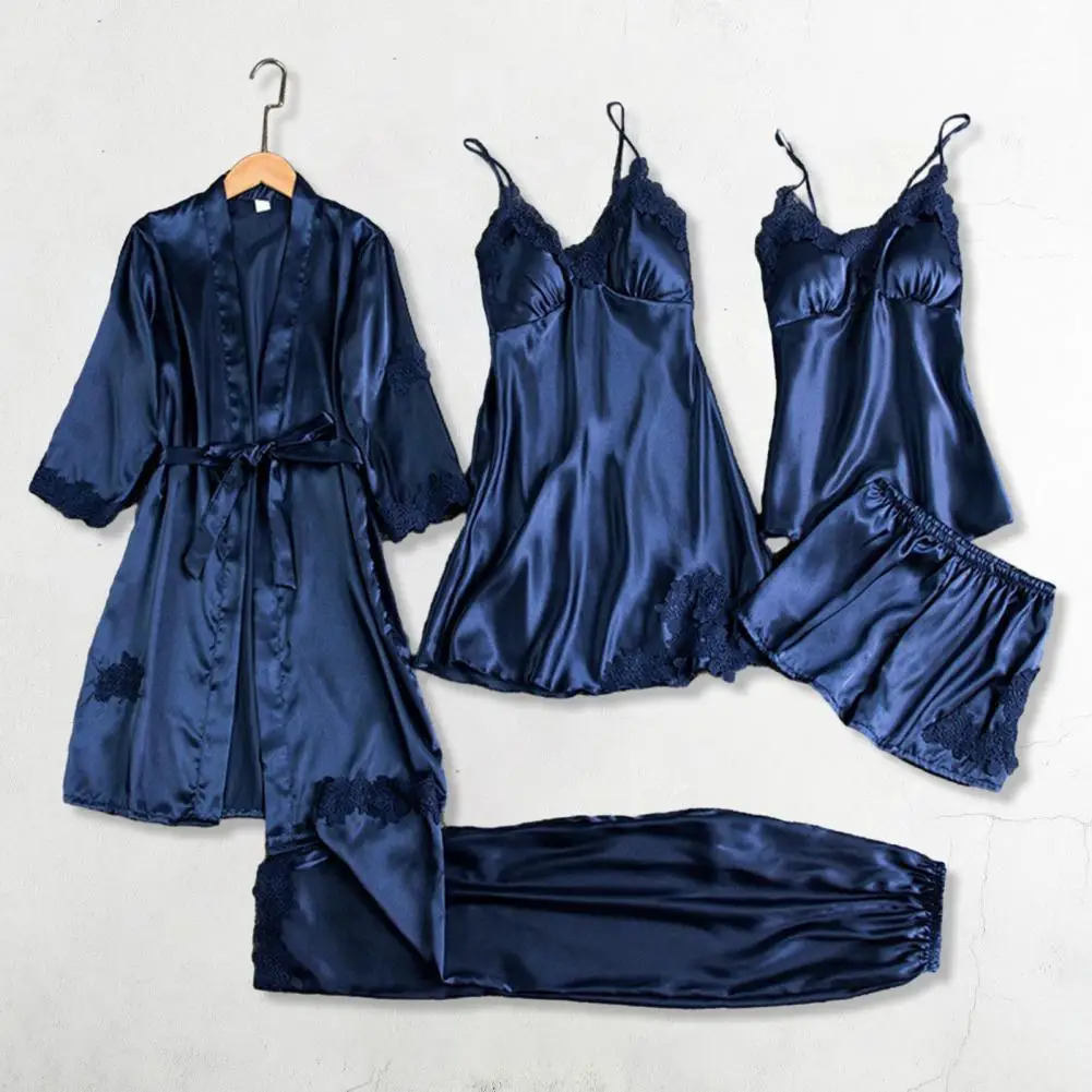 Pyjama en soie ensemble de vêtements de nuit légers ensembles silky satin dentelle patchwork pour femmes pyjamas ensemble avec un short supérieur