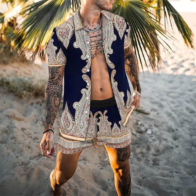 swimwear beach wear tracksuits two piece vintage blouse shirt casual loose men's short sleeve shorts beach suit sports summer clothing track