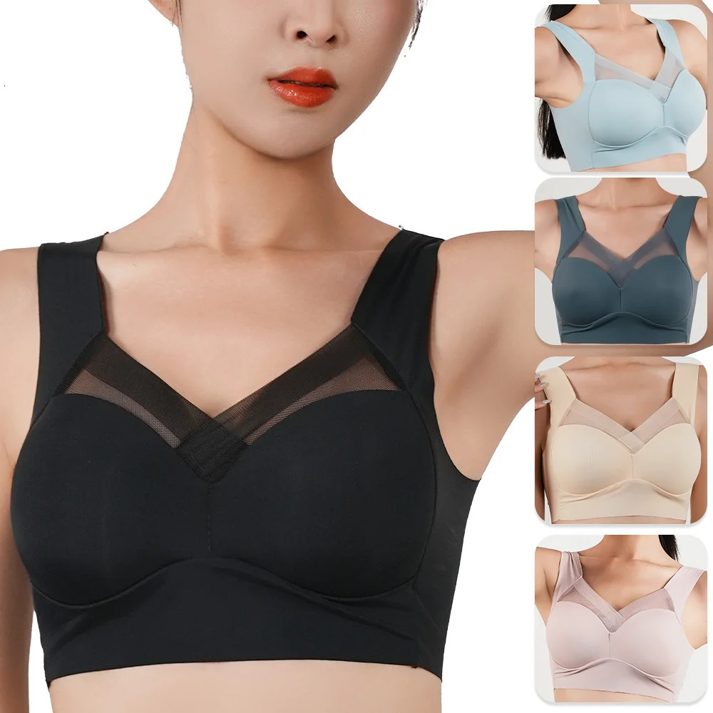 1pc Womens Ice Silk Minimizer Bras Large Size Underwear Seamless Lingerie Push Up Sport Thin Cup Sexy Mesh Yarn Bra for Women 250606