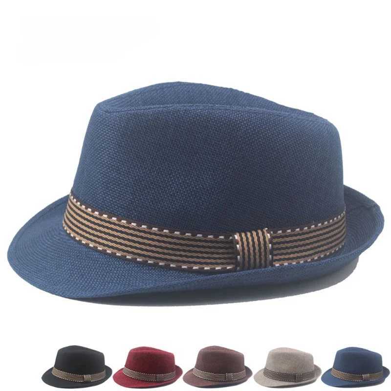 Parent-child Spring Summer British Style Linen Jazz Hat Mens Gentleman Top Hat W250609