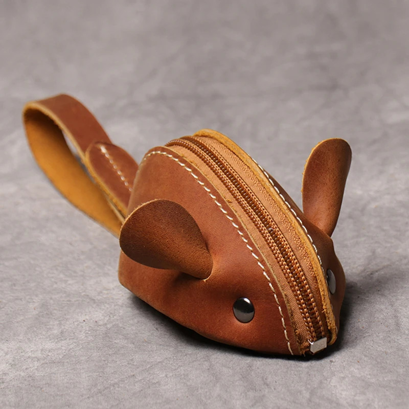 Porte-monnaie en cuir véritable créatif mignon souris sac de rangement tendance poche à glissière hommes femmes portefeuilles portables rens sacs