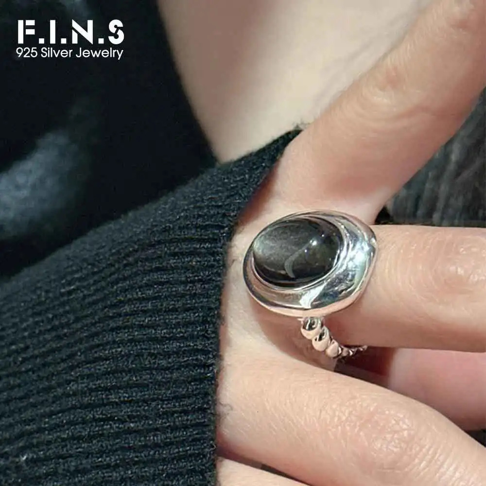 F.I.N.S Original S925 Sterling Silver Ring Retro Old Oval Natural Stone Geometric Adjustable Fashion Fine Jewelry Accessories 250604