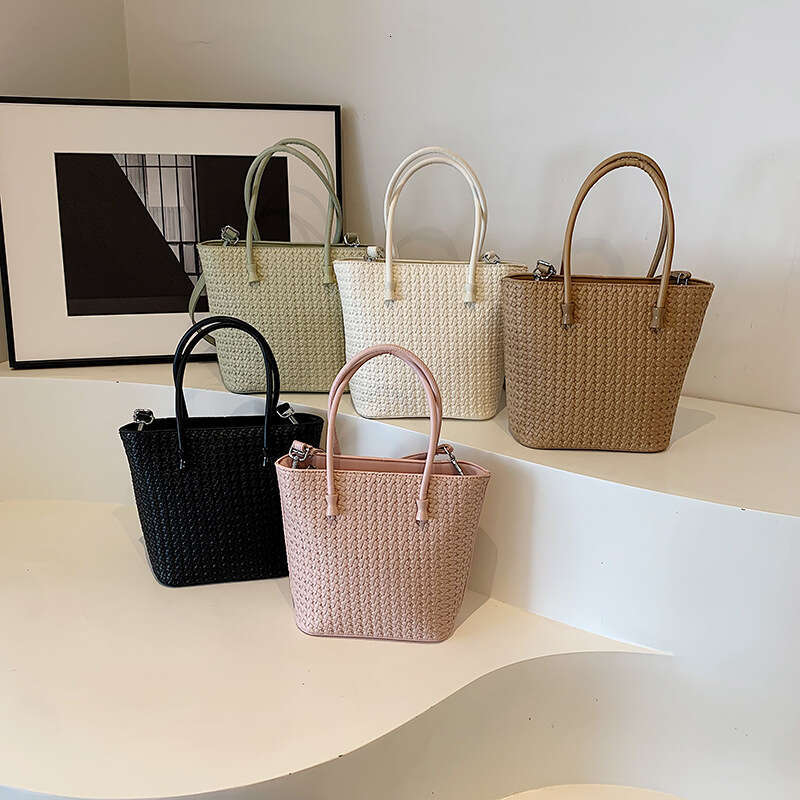 Korean Style Large Capacity Faux Woven Texture Tote for Women 2025 New Trendy Fashion Commuter Shoulder Bag