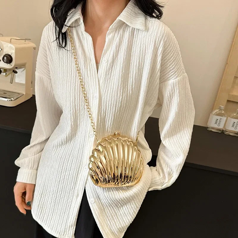 Summer lipstick Fashion Shell Coin Bag and Fine Chain High Quality Solid Gold Shell Bag Shoulder Bag 250609