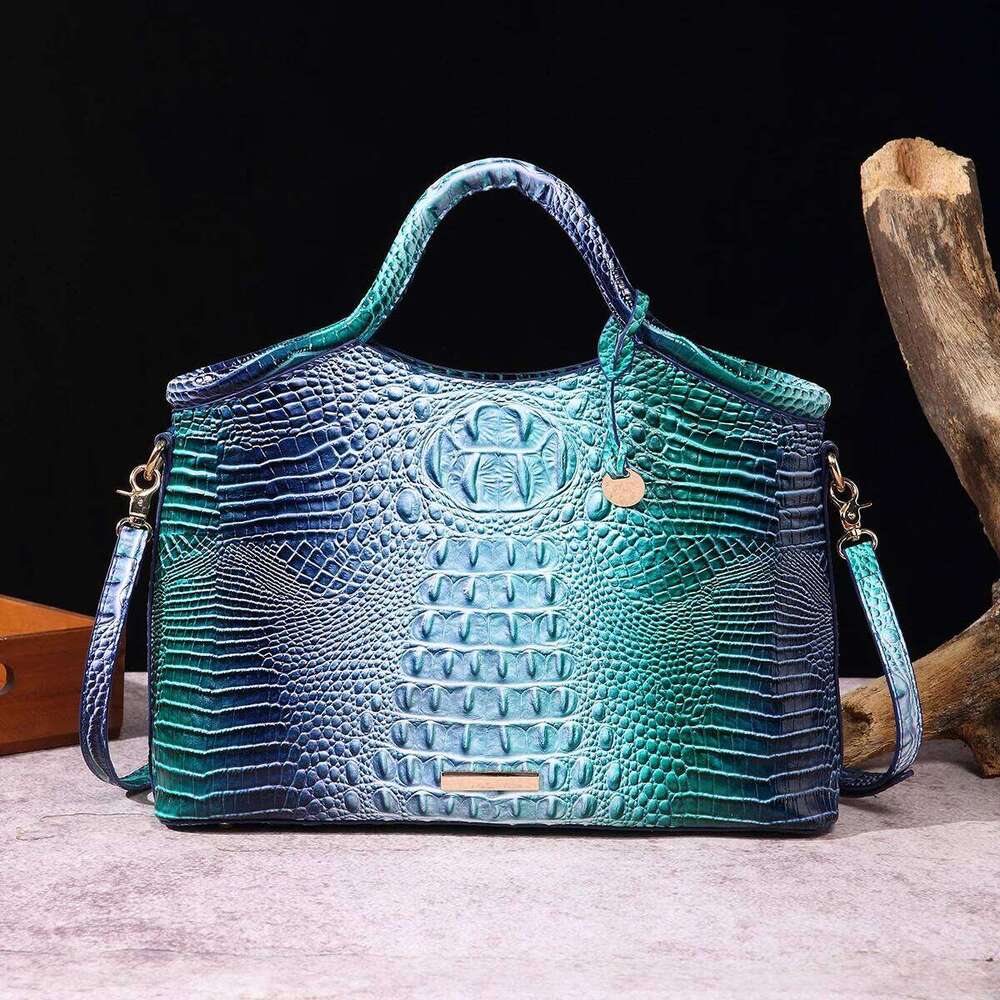 Genuine leather crocodile pattern colorful solid color high end retro women s handbag