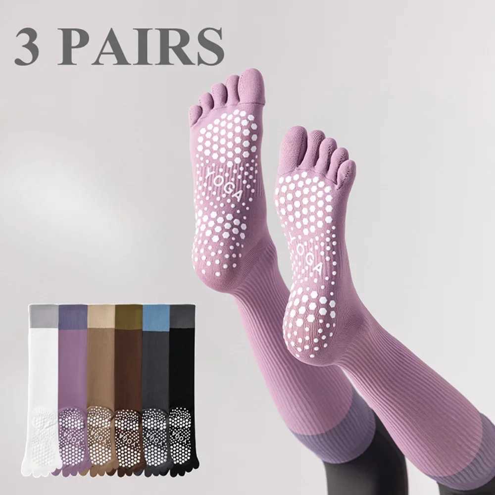 3 paires chaussettes de compression Femmes Femmes de yoga de veaux longs chaussettes Pilates avec des chaussettes de sol de sport de haute qualit