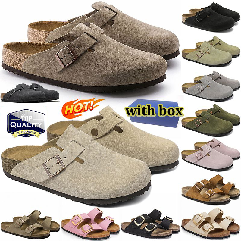 with box designer birkinstocksandal sandals men women boston clogs black brown light pink olive sude leather mens soft footbed slides outdoor sli