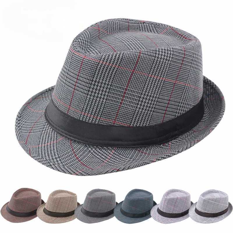 Check Fedora Middle-aged and elderly spring/summer leisure gentleman jazz hat mens artistic sunshade Party Bucket hat W250609