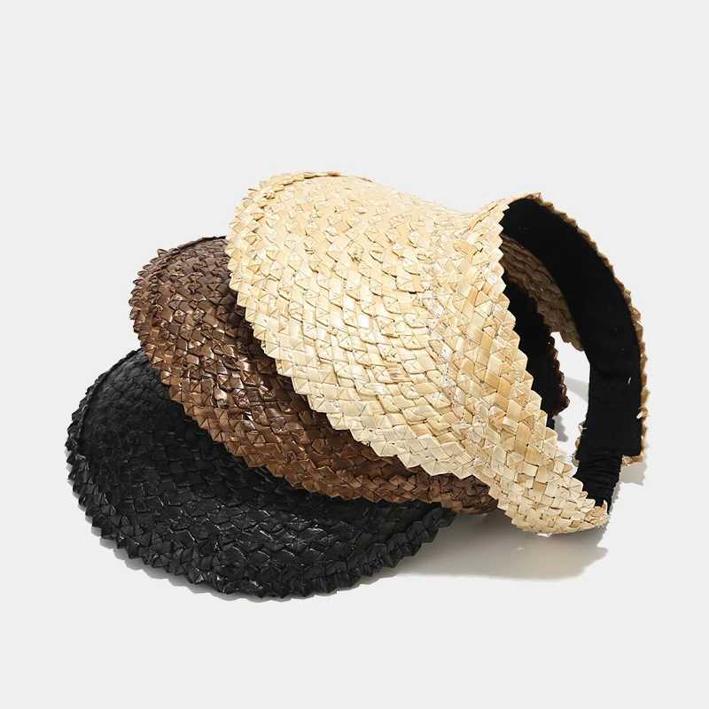 Straw Woven Empty Top Hat Womens Summer Fashion Sun Protection Sunshade Hat Internet Famous Ponytail Tied Hat Trend Korean W250609