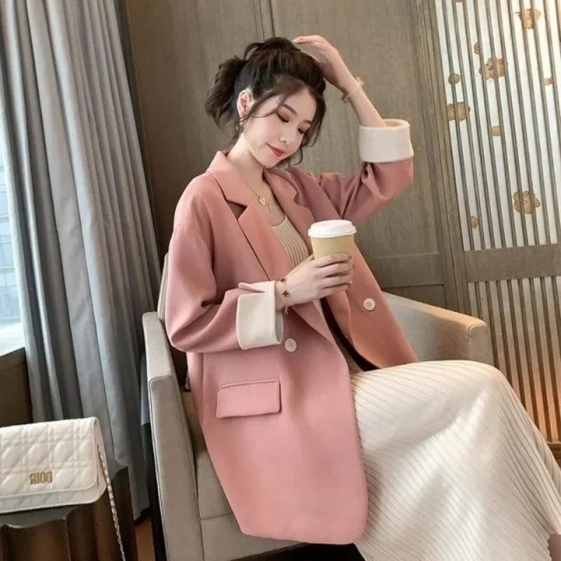 Outerwear Pink Female Coats and Jackets Solid Womens Blazers Loose Spring Autumn Long Sleeve on Promotion High Quality in Deals 250603
