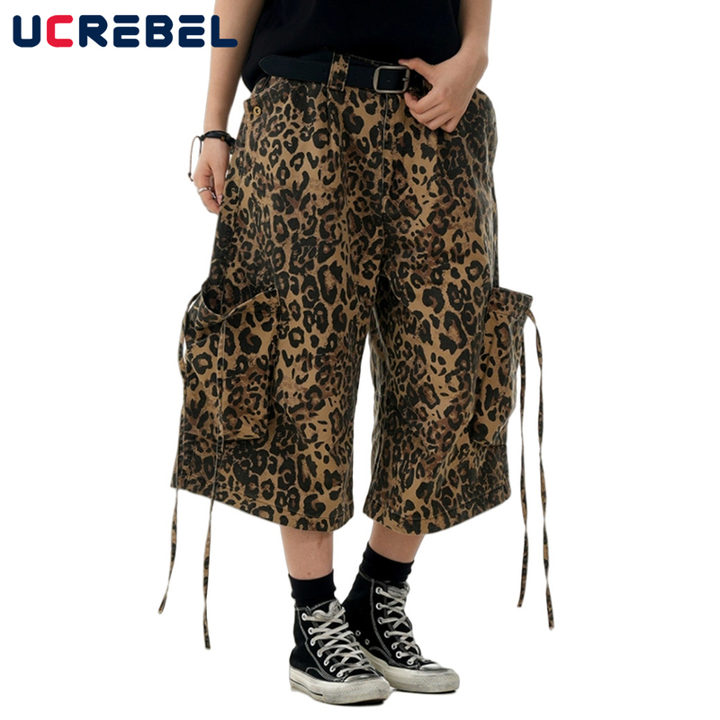 Shorts de cargaison léopard hommes multipockets rétro High street lâche large jambe couchée pantalon hommes 250529