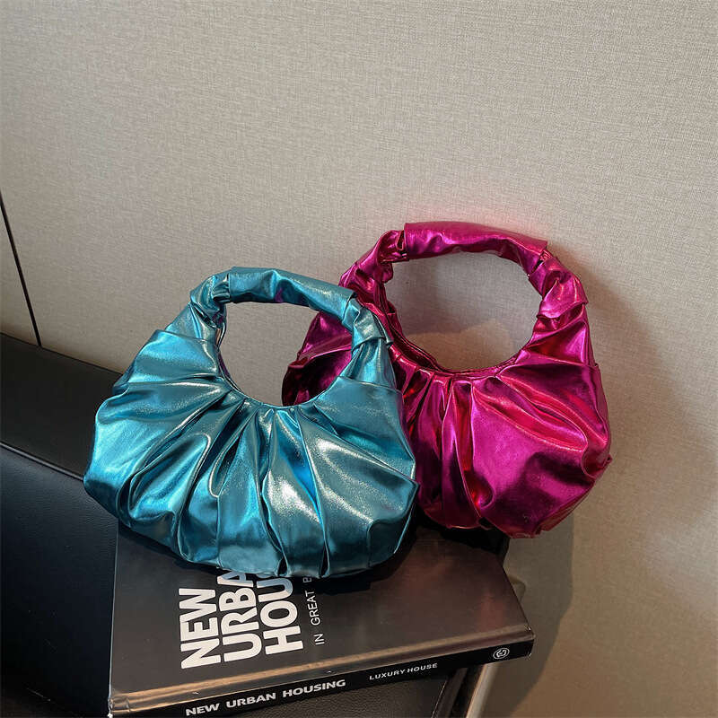 Niche Fashion Handbag for Women 2025 Spring New Round Pleated Simple Versatile Underarm Bag GUHUISHU