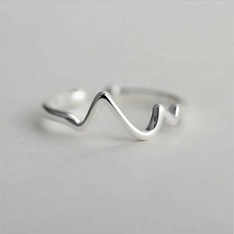 New Fashion Simple V-ring Anti-allergy Korean 925 Sterling Silver Jewelry Wave Type Temperament Opening Rings R007 W250609 W250609