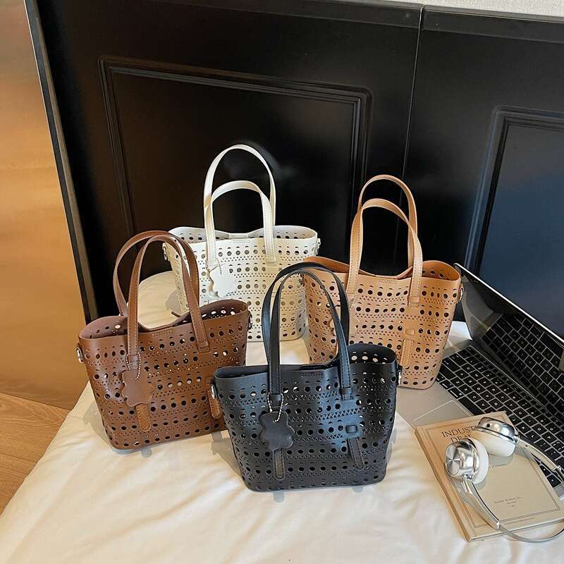 Niche Design Hollow Out Basket for Women 2025 New Genuine Leather Handbag Crossbody Bucket Tote Bag