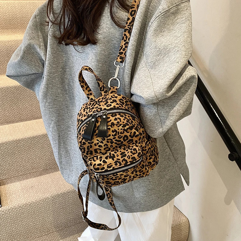 Leopard PU Leather Womens Backpack Autumn Shoulder Bag Mini Handbag Small Crossbody Bags for Lady 250609