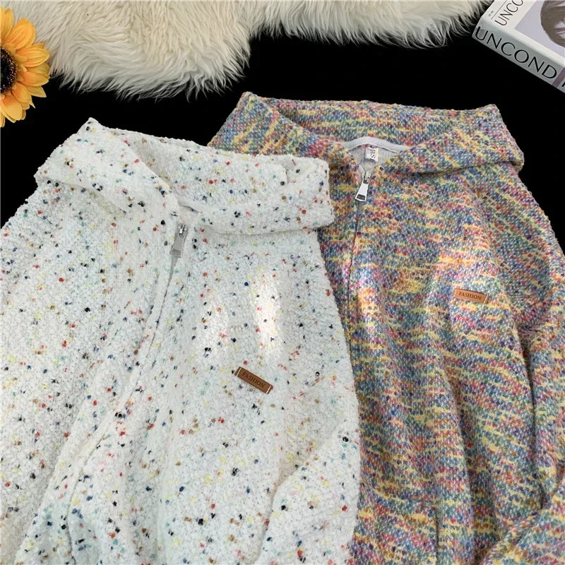 Korean Knitted Hooded Men Women Vintage Zipper Fly Hooded Sweater Autumn Winter Hoodie Cardigan Y2K High-Quality Hoodies Coat 250606