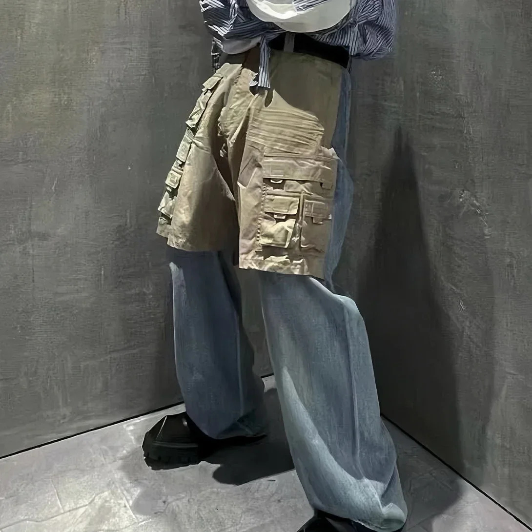 NIGO Mens Blue Spring Fall Workwear Patchwork Two Piece Straight Leg Denim Pants Ngvp nigo7786 250603