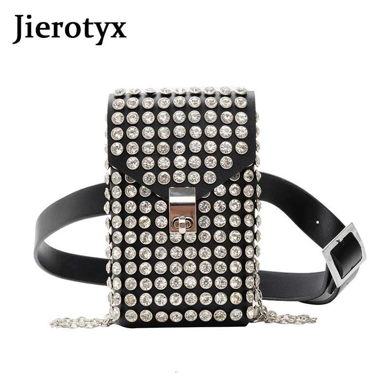 JIEROTYX y plein strass femmes téléphone taille sacs détachable PU cuir ceinture chaussure chaîne bandoulière sac à bandoulière Pack 250605