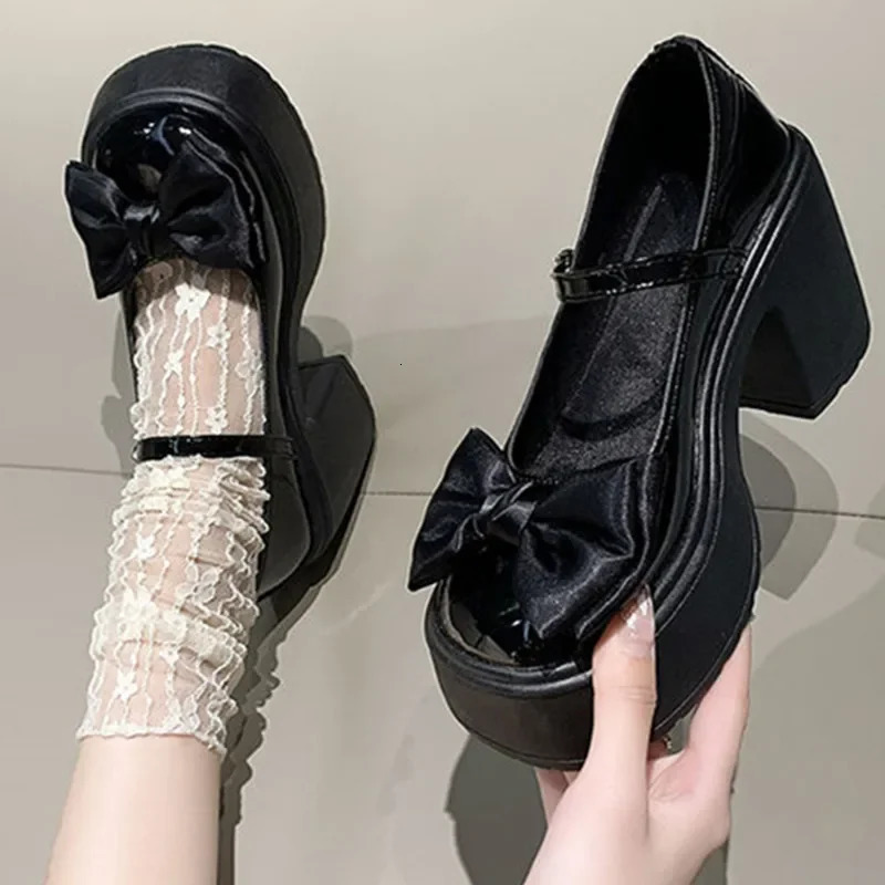 Fashion Thick Soles with Mary Jane Womens Shoes Bow Girl Sexy Small Leather Shoes Autumn Increase Single Shoes 250603