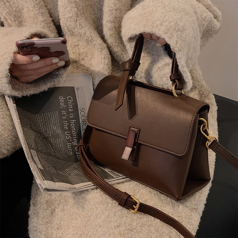 Vintage Women's Genuine Leather Crossbody Bag, Plaid Half-Moon Shoulder Handbag - Medium Brown Purse with Adjustable Single Strap, Soft Structure