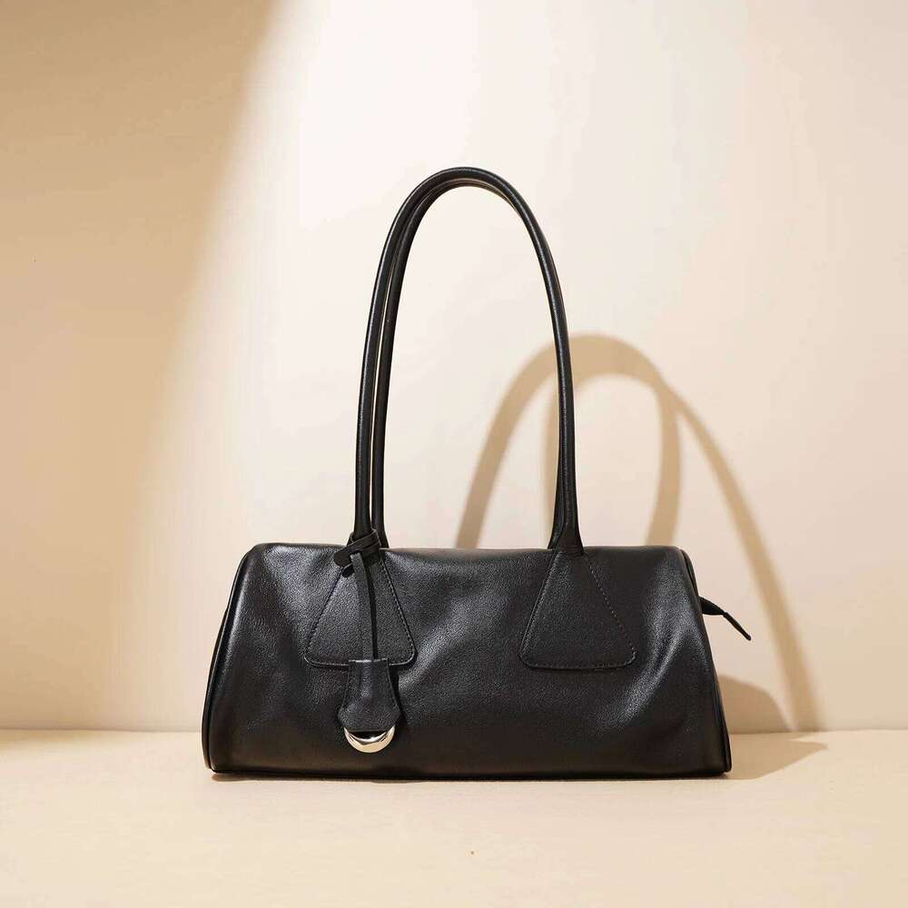 Cowhide Senior Leather Baguette Bag One Shoulder Underarm Handbag Niche Design New