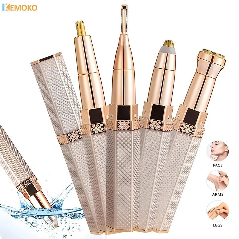 4 In 1 Lipstick Shaver Painless Mini Hair Removal Shaver Electric Nose Hair Epilator Face Armpit Hair Remover Eyebrow Trimmer 250609