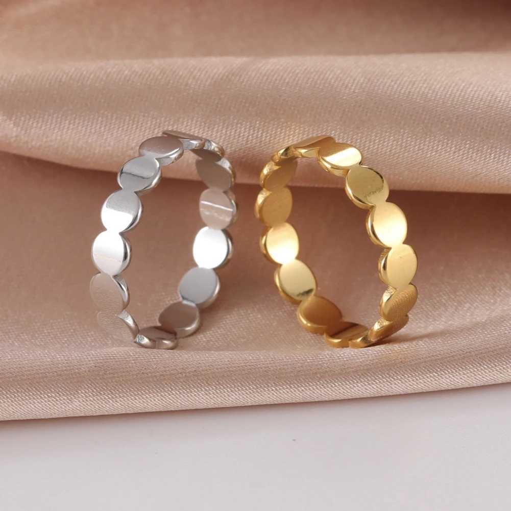 Skyrim Fashion Geometric Round Minimalist Rings for Women Girls Gold Color Stainless Steel Ring Wedding Party Jewelry Wholesale W250609 W250609