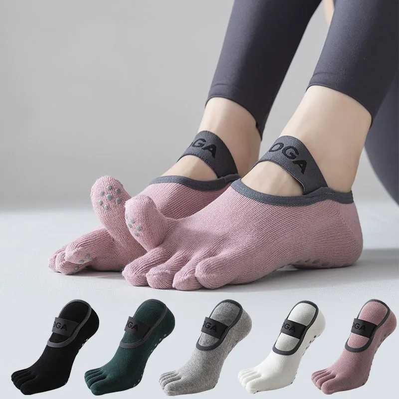 1 paire de femmes Cinq chaussettes de doigts anti-glissement Coton absorbe les chaussettes de yoga de sueur Pilates Fitness chaussettes XJ250609