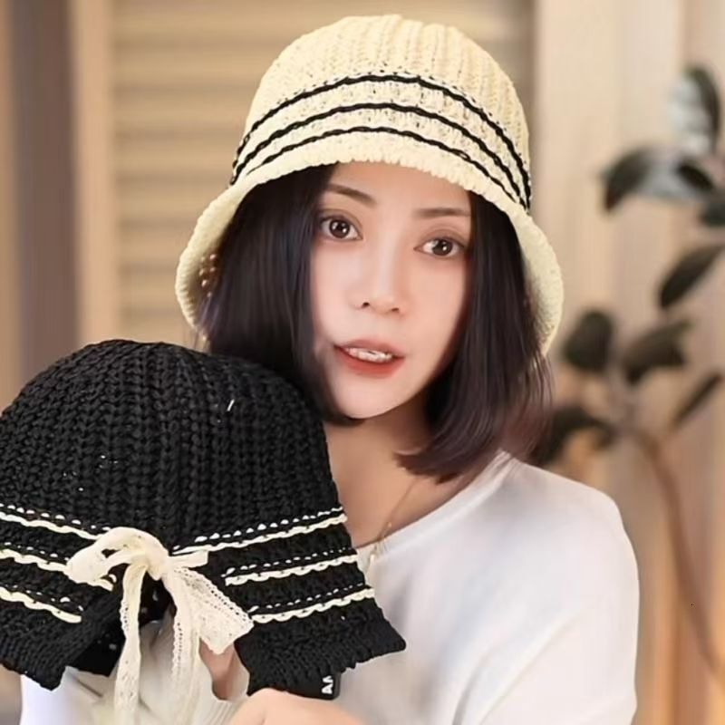 Korean Style Thin Woven Elegant Fashion Fisherman for Women Spring Summer Face Slimming Casual Versatile Hollow Knit Bucket Hat