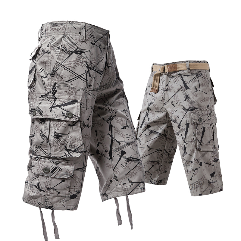 Pantalons de cargaison pour hommes 34 streetwear hip hop recadrés Camo de nombreuses poches en dessous du genou American Style 250529