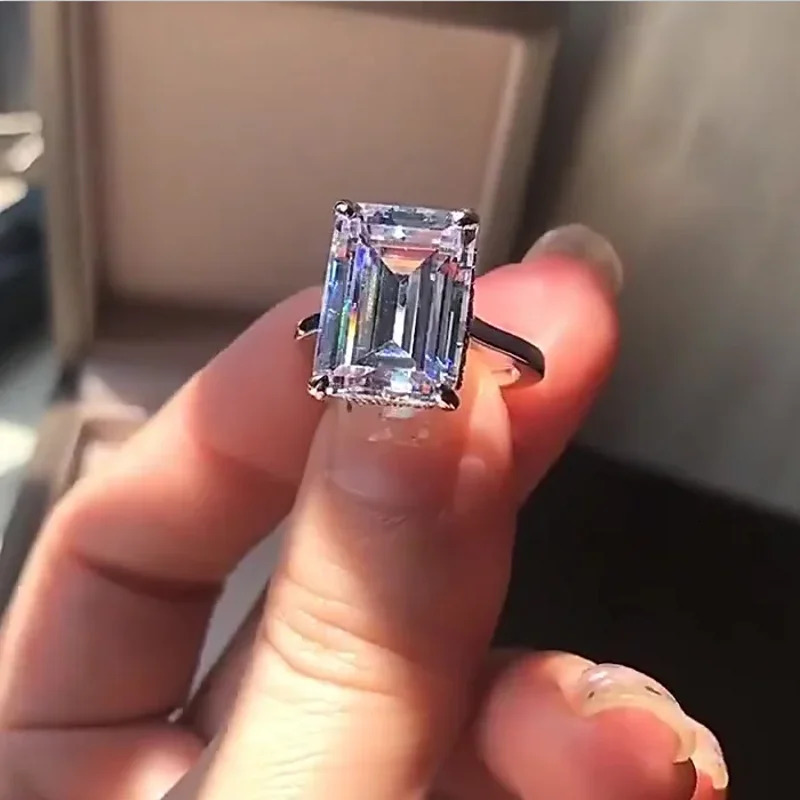Classic 925 Sterling Silver 4ct Square Emerald cut Gemstone Ring Jewelry Charm Engagement Wedding Rings For Women Christmas Gift 250604