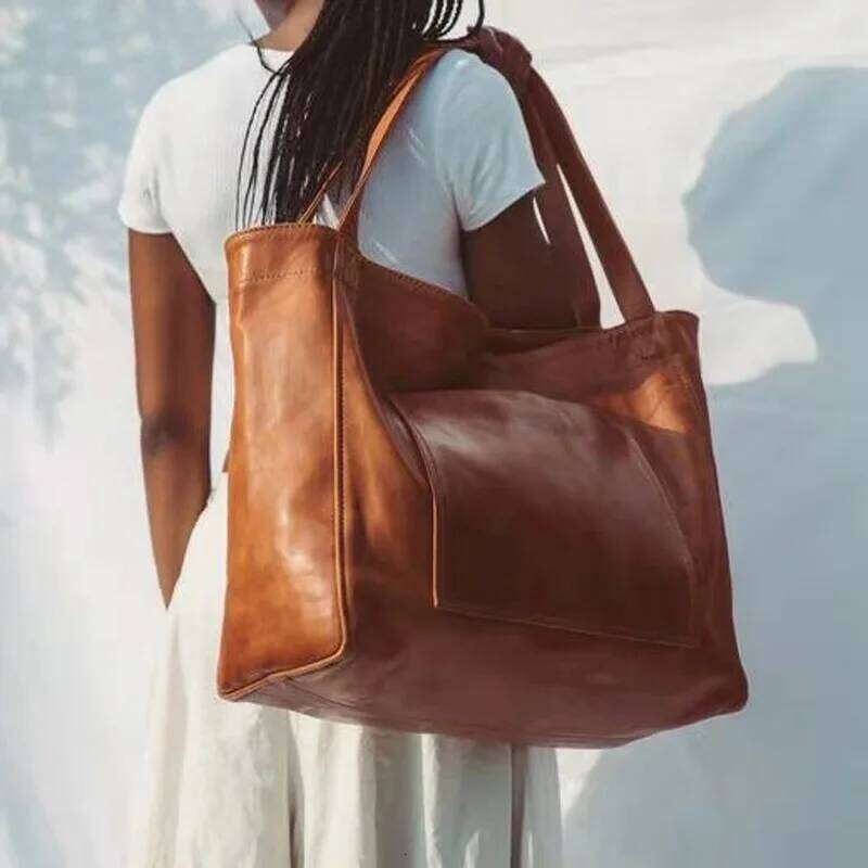 2025 Fourre-tout de grande capacité pour femmes avec grande poche sacs souples sac à bandoulière en cuir de cire d'huile Vintage sac à main de mo