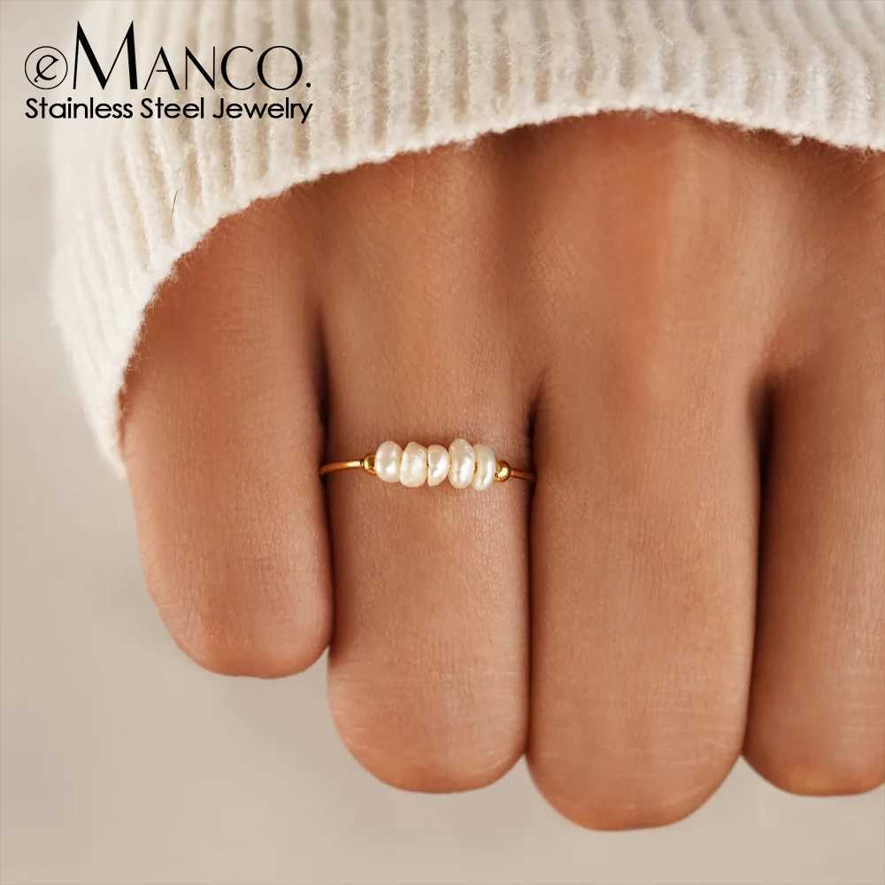 eManco Fashion Freshwater Pearls High Quality Stainless Steel Gold-Plated Round Rings Holiday Jewelry Gifts Wholesale W250609 W250609