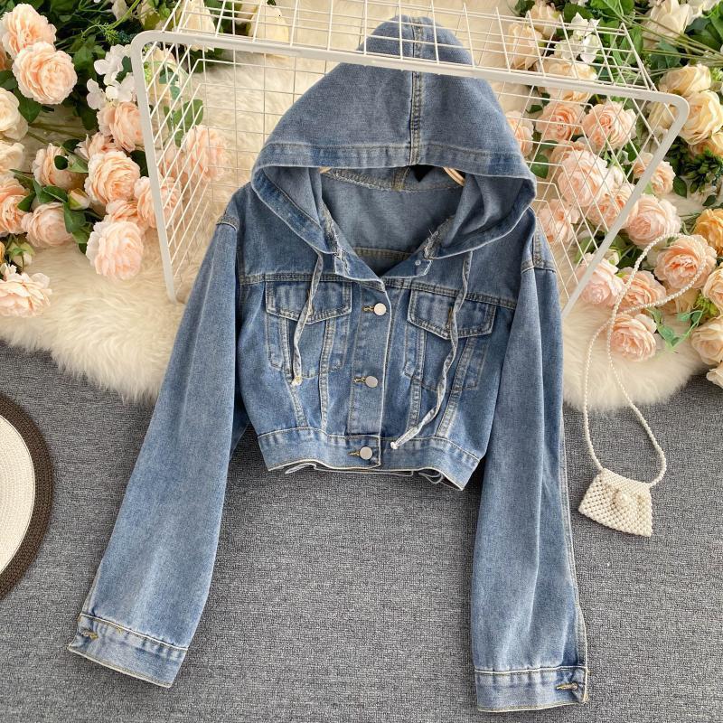 Chic age reducing hooded cardigan autumn new womens casual versatile Denim Jacket Womens blouse