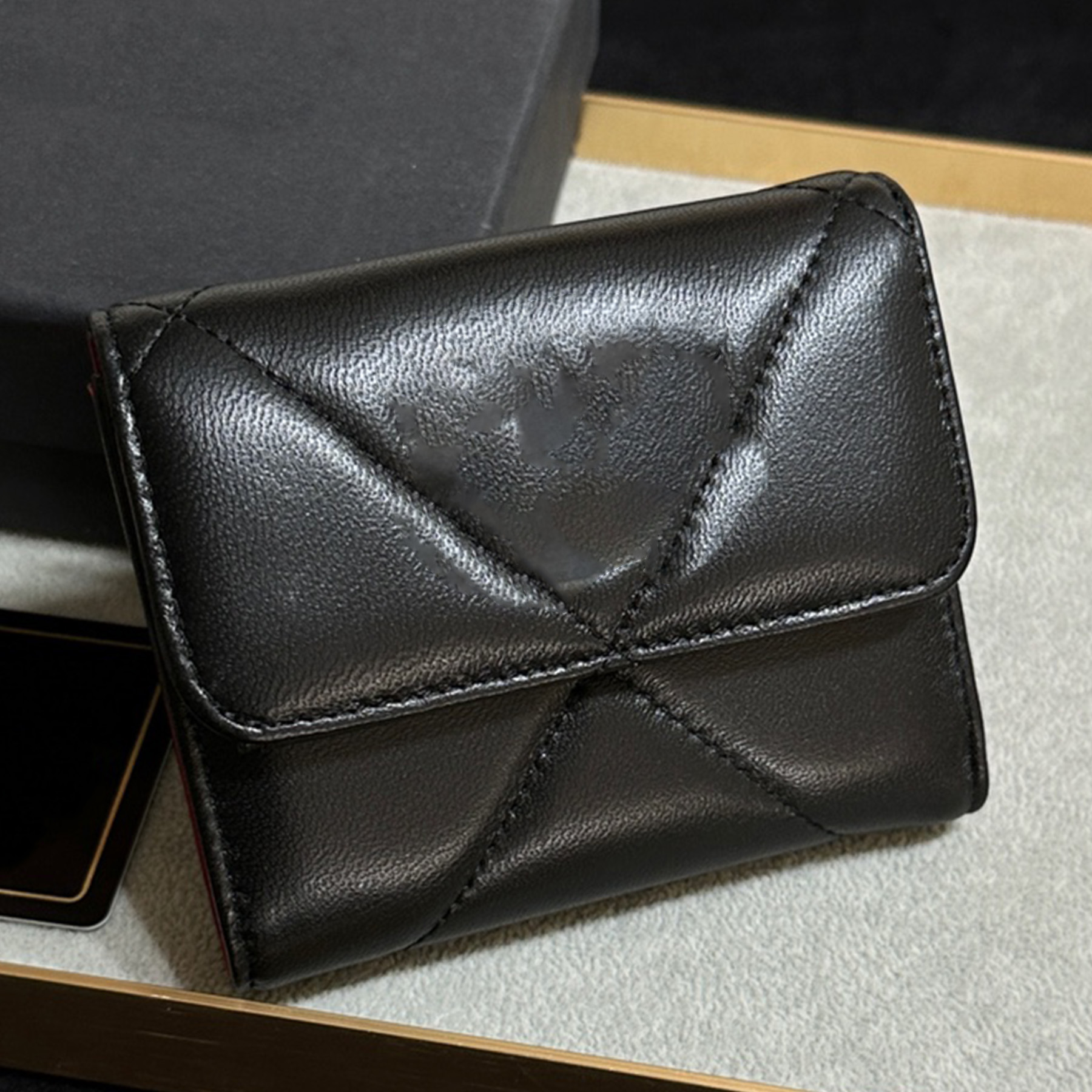 new small flap wallet luxury designer genuine leather golden hardware wallets snap closure cardholder fashion women casual shopping clutch bag pu