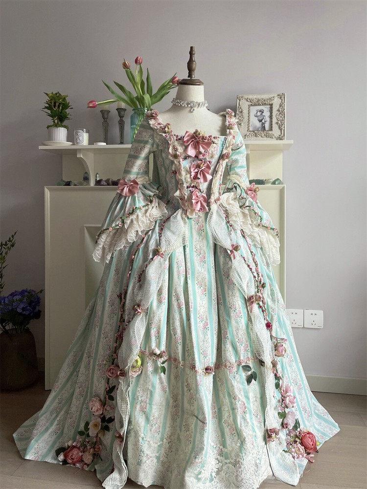 Robe Francaise 18ème siècle Victoria Roco robe de bal palais robe géorgienne robes de bal Vintage médiévales longueur de plancher manches poète