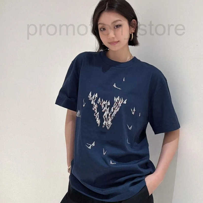 Men's T-Shirts designer Standard Sailboat Embroidery Heavy Craft Navy Blue Unisex Short Sleeve T-Shirt 8GZZ