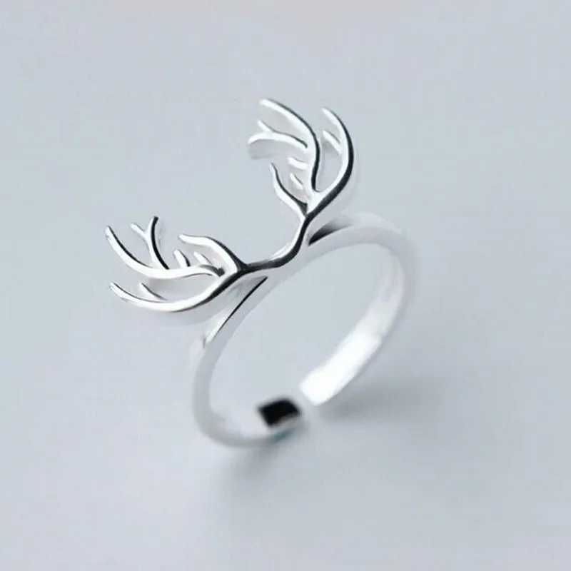 Personty Fashion Animal 925 Sterling Silver Jewelry Not Allergic Temperament Antlers Deer Original Design Opening Rings R011 W250609 W250609