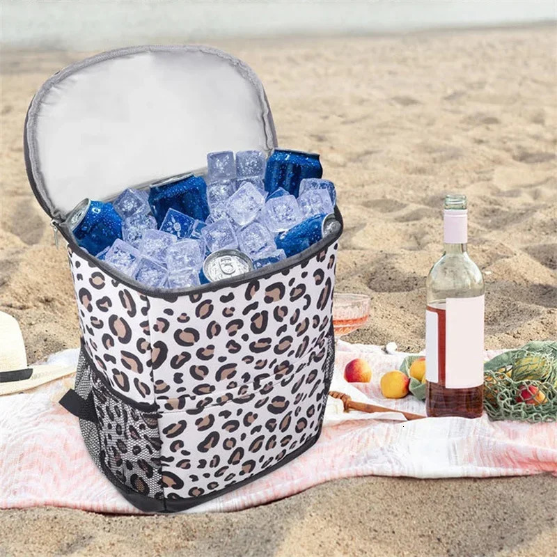 Outdoor Portable Waterproof Backpack Leopard Shoulder Insulated Picnic Bag Mens and Womens Cooler Bag Fashion Storage Bag 250609