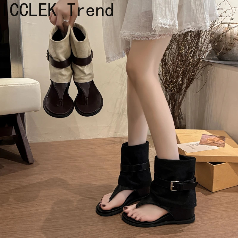 Clip de style rétro Toe Femme Botkle Bottes printemps automne chaussures de mode dames causales coins talons sandalias bootties 250606