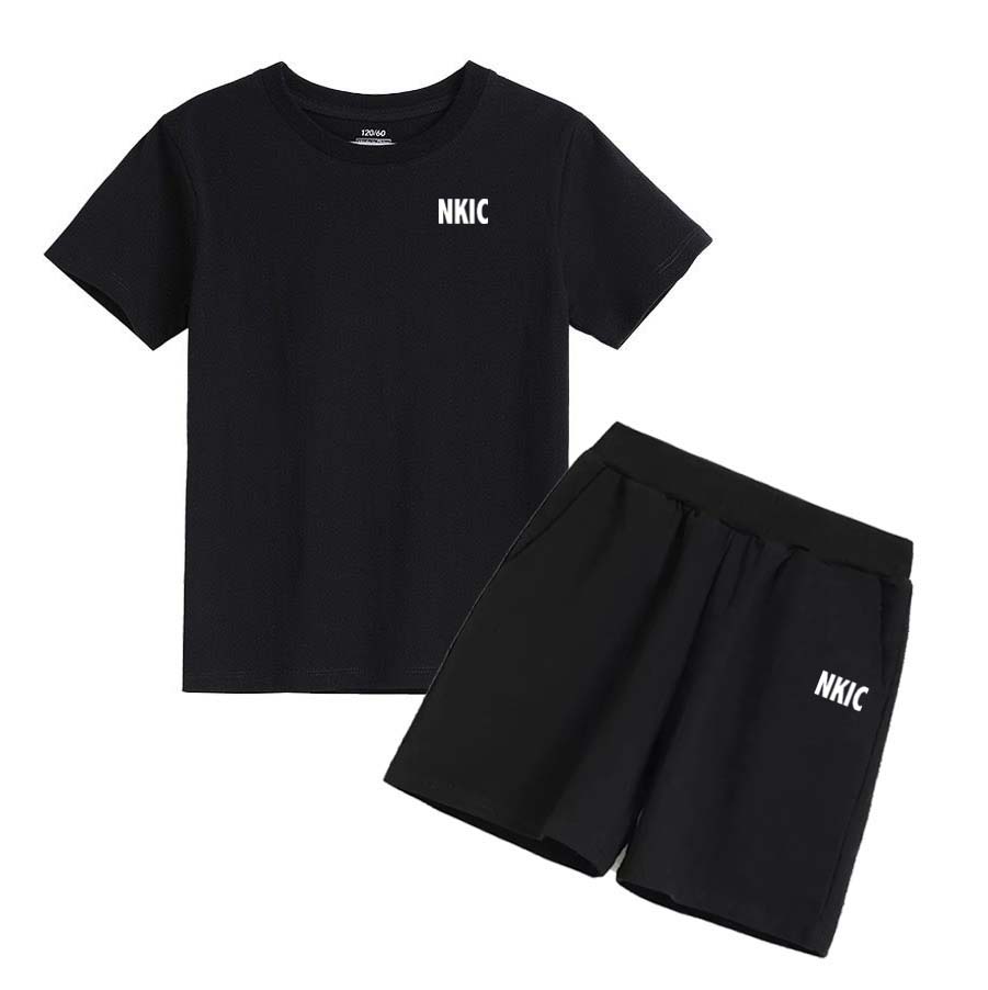 Summer Breathable Boys Sport Outfits letter Printed 100% Cotton T Shirt Shorts Two Piece Set Brand Kids Casual Top Suit-image-1061036140