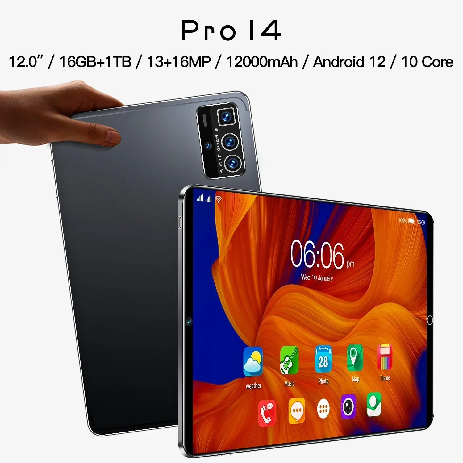 Original 10.1 Inches Tablet Pro14 Android12 16GB+1T 13+16MP 12000mAh 5G Bluetooth 5.0 Travel Graphics WiFi HD Support Global languages-image-1061103216