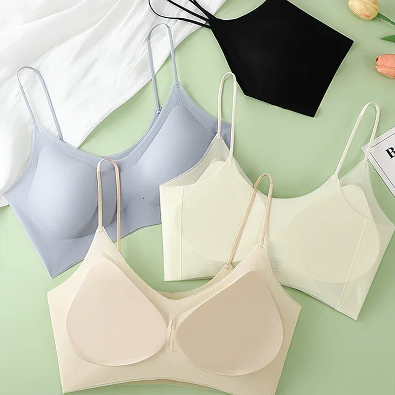 Ultra-Thin Ice Silk Top Bra with Nylon Seamless Back Halter Vest Wrap for Womens Small Chest 250606