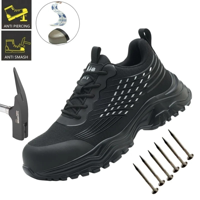 Chaussures indestructibles noires Men de sécurité Chaussures de travail avec casquette en acier Boots résistants à la perforation des baskets mas