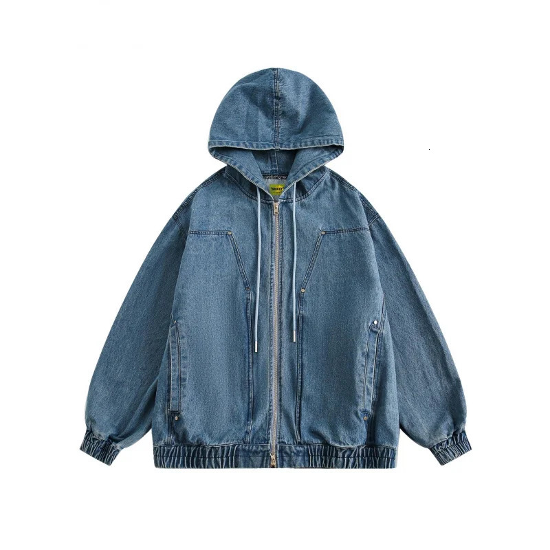 Maqvob de haute qualité printemps automne eu taille américaine rétro décontracté unisexe de la veste à capuche de jean baggy 250606