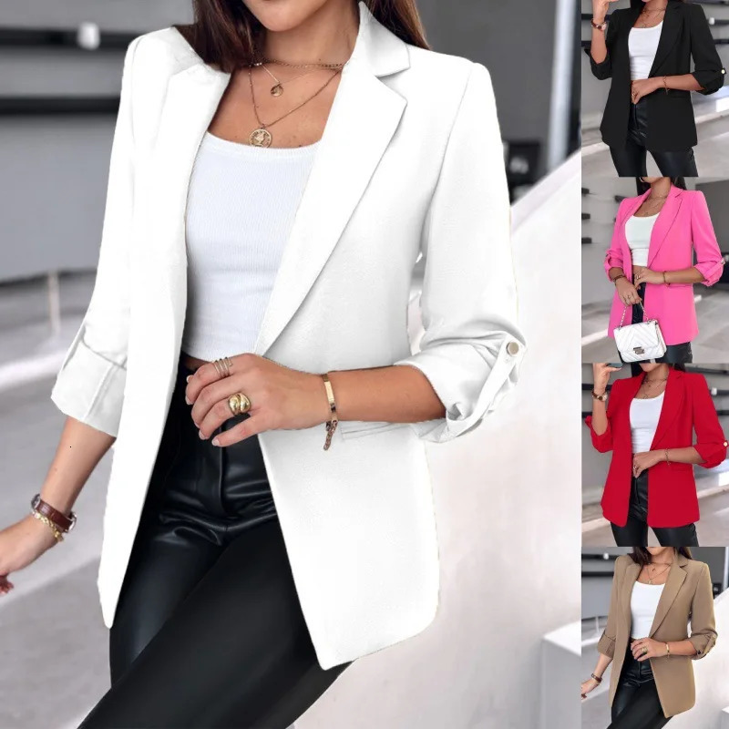 Womens Spring 2024 Casual Suit Jacket Long Sleeve Solid Color Cardigan Fashion 250603