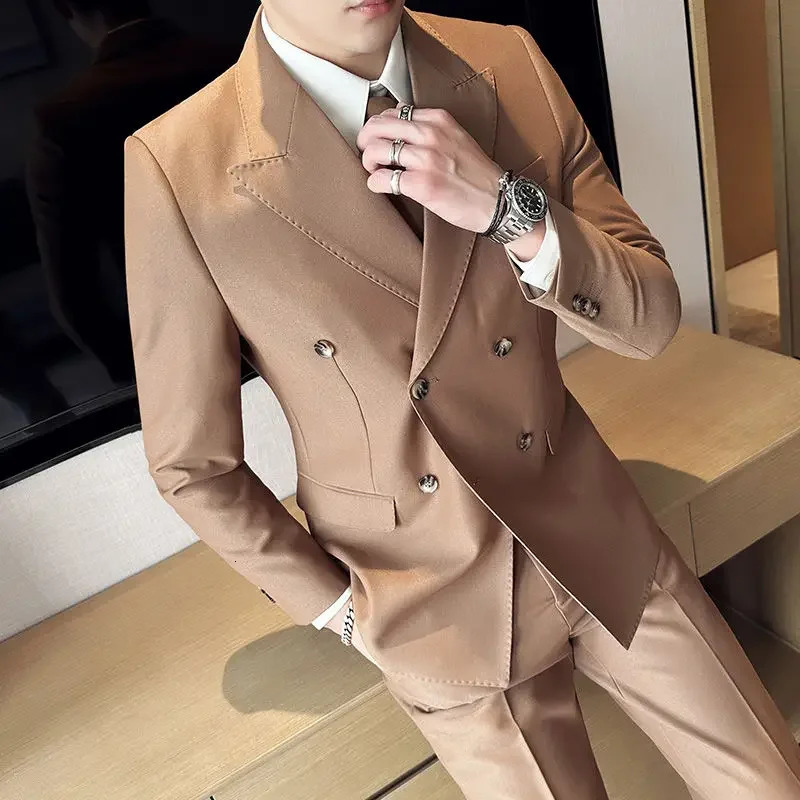 Spring Autumn Full Mens Suits and Blazers In 2 Piece Outfit Set Male Double Breasted Classic Gentleman Ceremony 250606